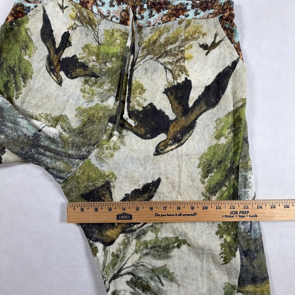 Market of Stars Pants Nature Print Linen Blend Swan Bird Forest Green Size Small - Picture 13 of 16